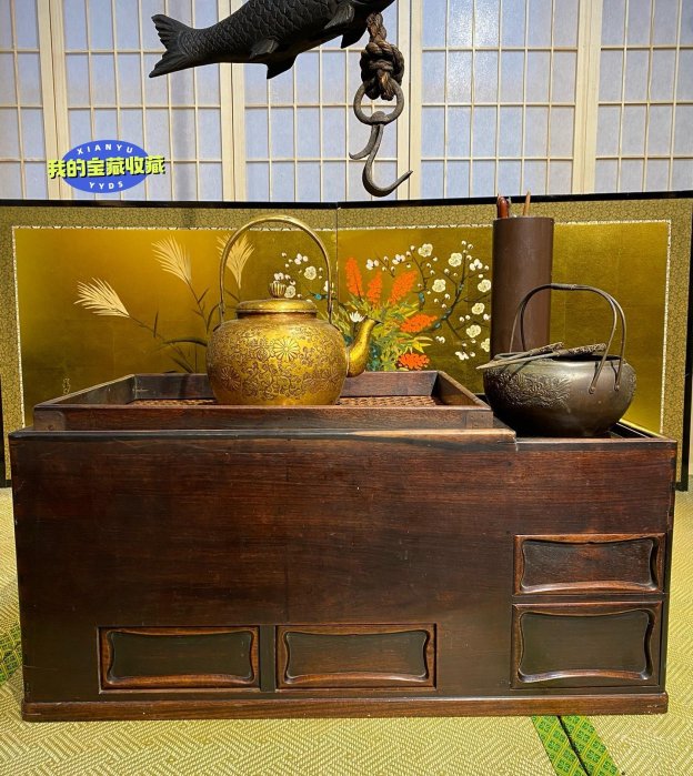 二手 國外拍場拍回：清代 ，明治，超大，紫檀木火缽，火爐，火盆，圍爐，茶具，家具，老器物榫卯工，四抽屜有出處不F-11878