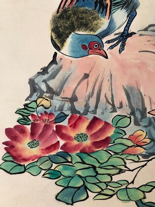 小雙邊42【王雪濤】花鳥，三尺純手繪作品，裝裱好尺寸：207*67厘米左右