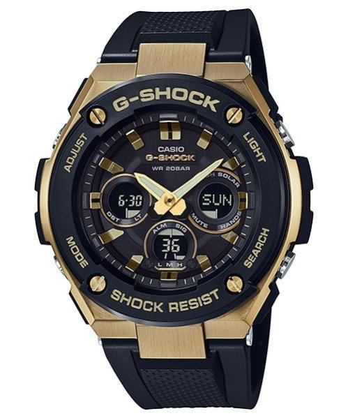 【金臺鐘錶】CASIO卡西歐G-SHOCK多功能運動錶 太陽能 黑x金 GST-S300G-1A9