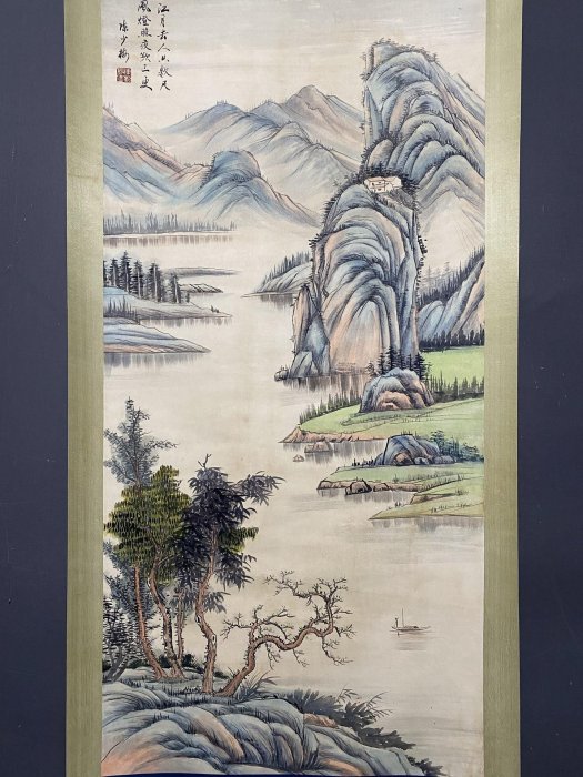 op-75 畫家：陳少梅四尺中堂畫山水畫手繪畫畫工精細。材質：宣紙2 加