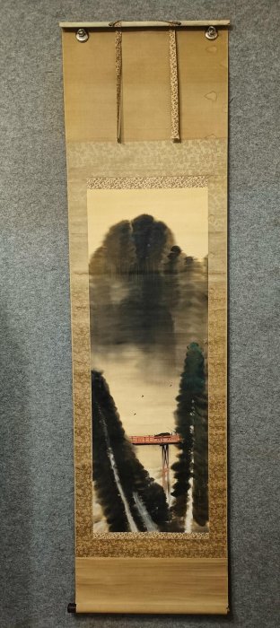 嚴選高野山極樂橋古風掛軸，日本回流絹本藝術品，縱198cm橫53.5cm