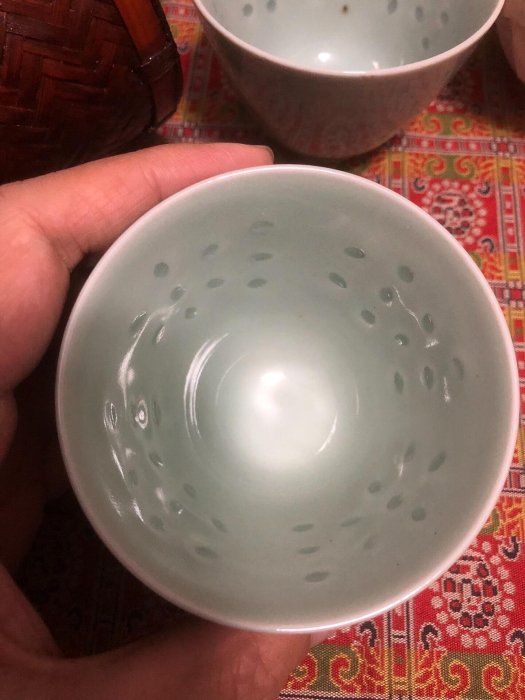 嚴選中國龍泉窯玲瓏杯，五客單只，口7.5cm×高5.5cm，青瓷精品慢賞收藏
