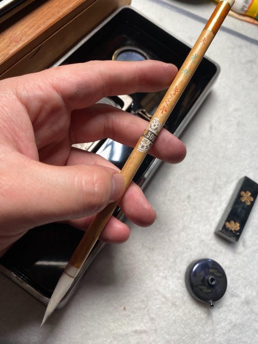 嚴選回流日本精品實木大漆硯箱，手工金蒔繪藝術品，鍍銀水滴設計，雨畑