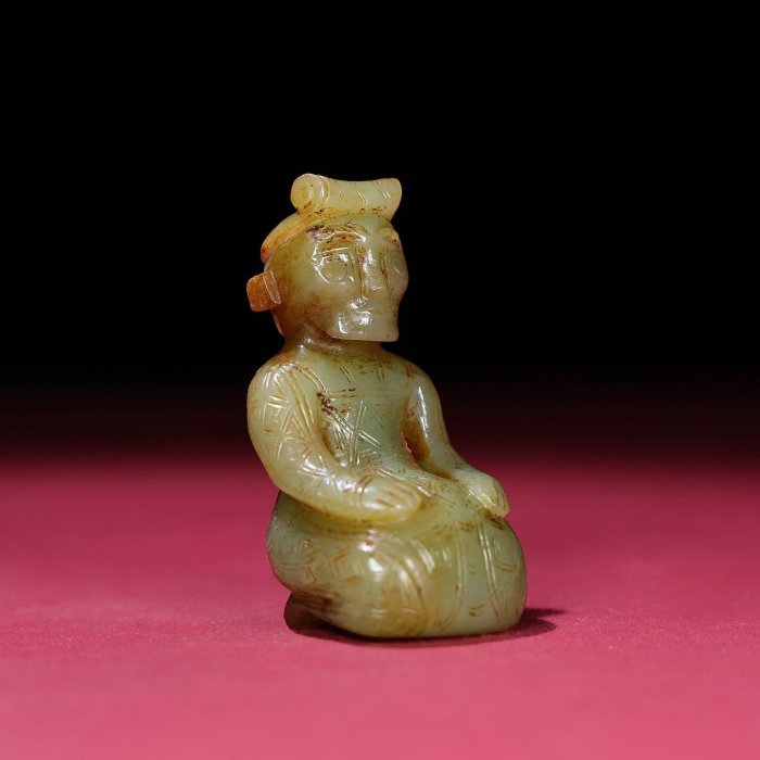 臻品旧藏， 和田玉满沁黄玉玉贵人包浆厚重，沁色入骨，工艺精湛，犀利