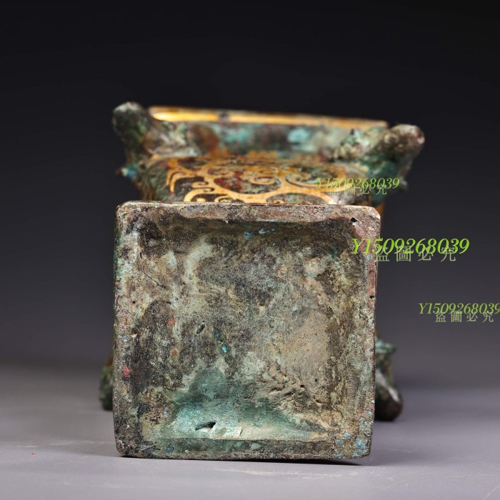 青銅器錯金四羊方花瓶工藝精湛款式精美重940克高17. 青銅擺件收藏【聚