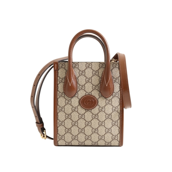 GUCCI 古馳 Interlocking G Mini 兩用包 烏木色 GG Supreme帆布 牛皮 671623 【二手名牌BRAND OFF】