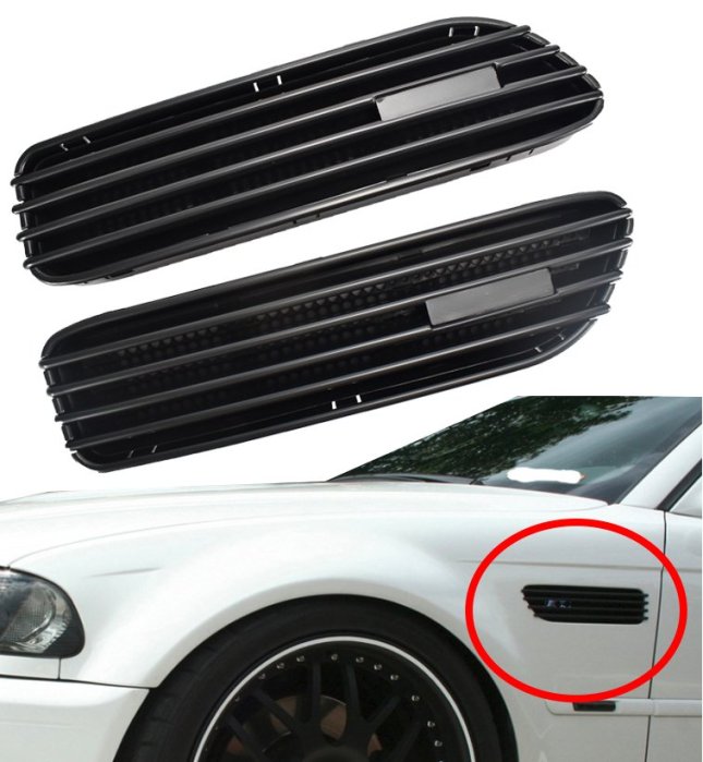BMW 01-06 E46 E36 M3 霧黑 消光黑 側風口水箱罩 葉子板風口 鯊魚腮 嵌入式