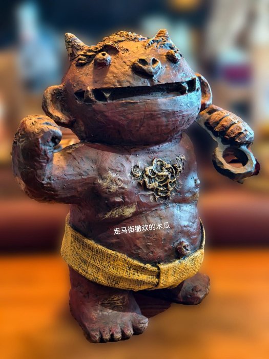 嚴選2005-2010年日本Seto工坊赤鬼青鬼置物人形，大尺寸樹脂手工藝術