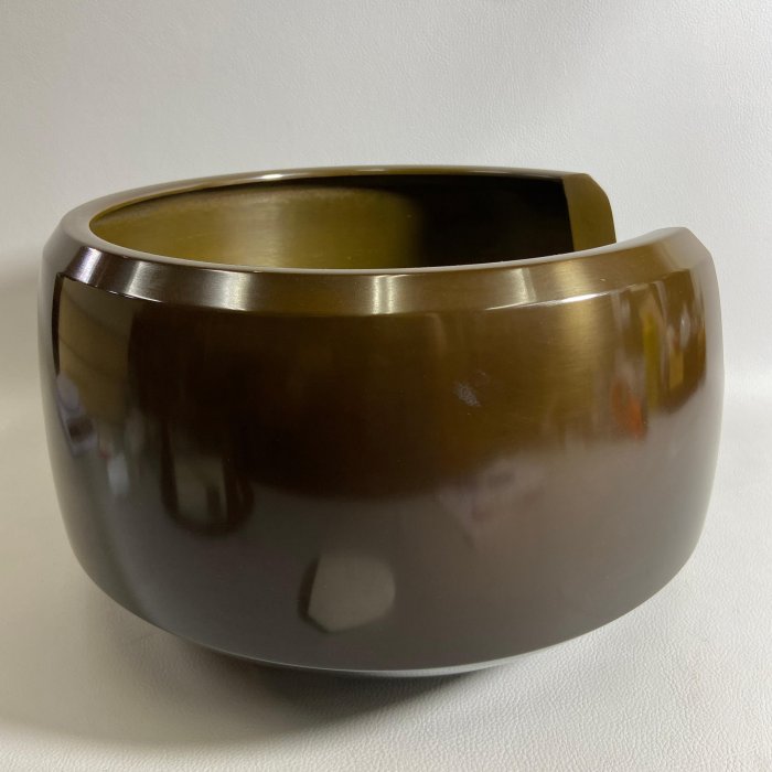 古玩輕鬆拍】老日本傳統工藝作家唐銅風爐師藤井宗喜造唐銅缺口風爐