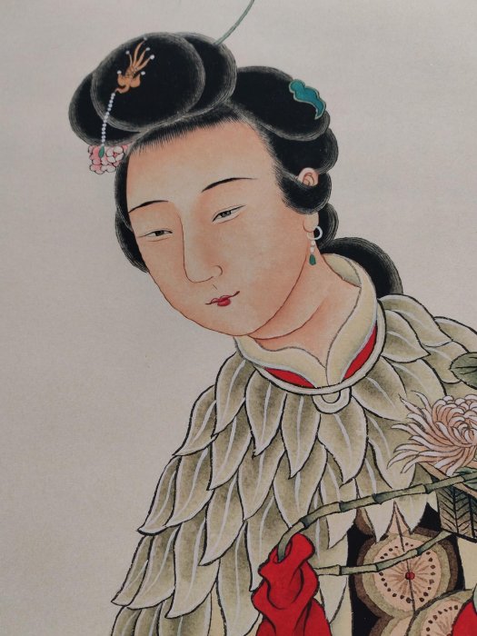編號AQL167大四尺中堂，作舊帶證書，帶防偽作品天女圖作者張大千材料