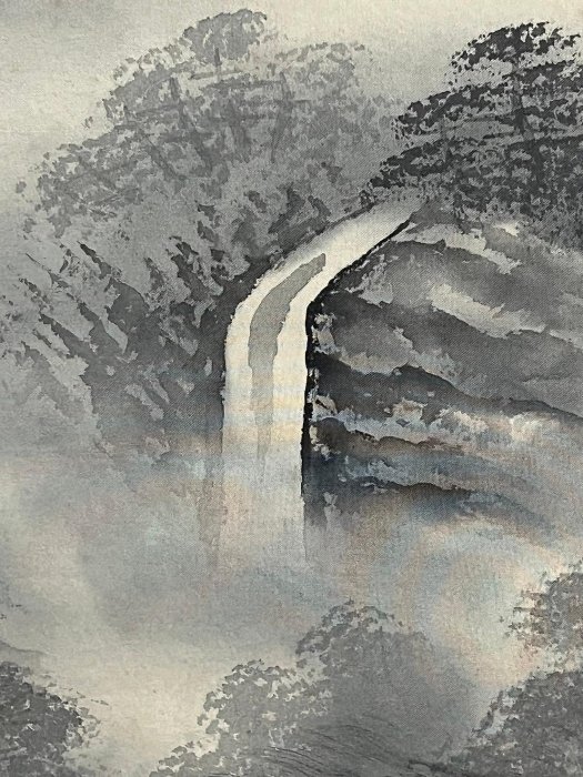 日本画　水墨山水　★手書き　1点モノ★嬉しい額装付！外寸約561×422mm33 日本画 水墨山水 ☆手書き 1点モノ☆嬉しい額装付！外寸約561