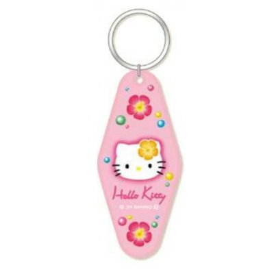 asdfkitty*KITTY 50週年紀念 復古吊牌鑰匙圈-扶桑花-吊飾 掛飾-日本正版商品