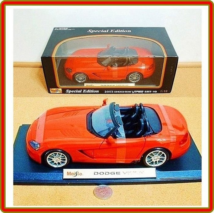 （經典珍藏）【底價$999】【1：18 Maisto】 2003 道奇汽車特別收入藏版Dodge SRT-10