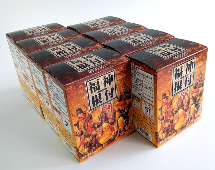 時代提物 彩色七福神根付 天然素材 在銘【桃仙人・寿老人】高約3.9cm重38g KAIYODO 海洋堂TAKARA【福神根付、七福神、寶船、惠比壽、福祿壽、壽