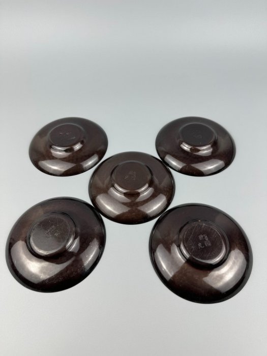 日本茶道茶具銅茶托五只榮美堂燭光釉茶托尺寸：11cm 重量：480g 【展覽