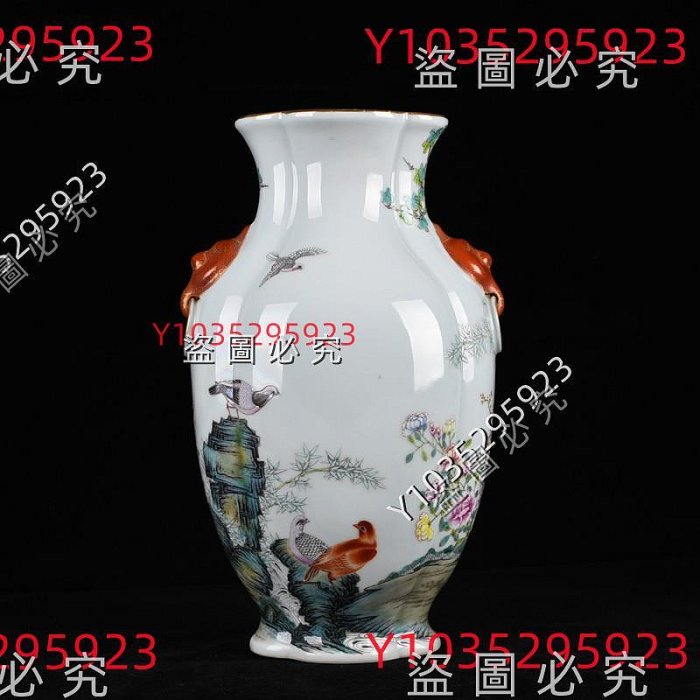 清乾隆粉彩和平富貴花鳥雙耳瓶古玩200304花瓶古董古瓷器藏品規格；厘米