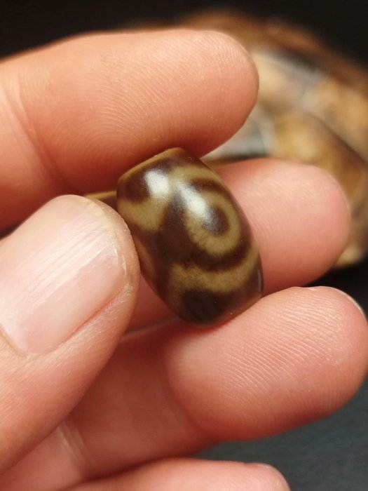嚴選藏傳蓮花三眼天珠，瑪瑙原料，尺寸19.3X13，皮殻風化細膩油潤