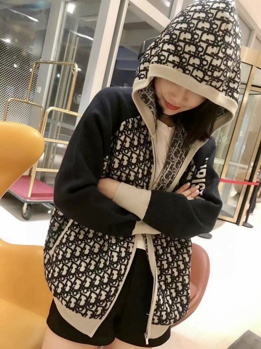 【妖妖代購】Dior 中古老花緹花logo連帽毛衣外套