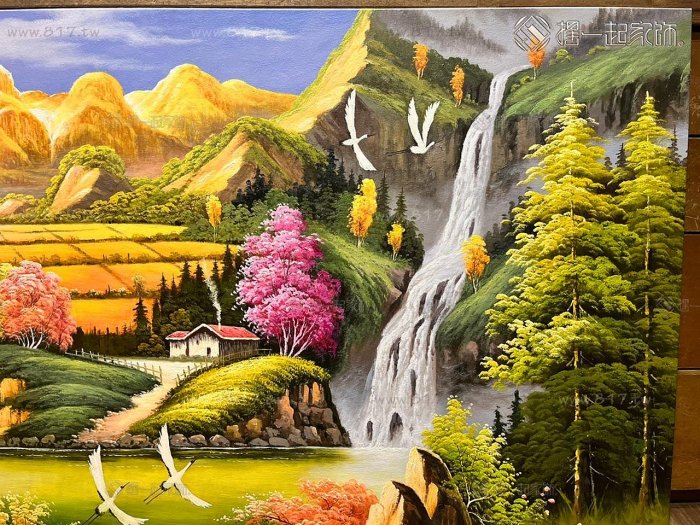 山水画 山水畫-八方聚財風水油畫3084 旺財金山寶庫招財引貴如日中天元
