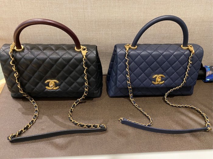 真品 CHANEL兩顆 藍 黑色經典蜥蜴手把荔枝皮coco handle 28cm另有高價款 稀有珍稀材質 蛇皮復古銀色 香奈兒 黛妃包 貝嫂包 Kelly
