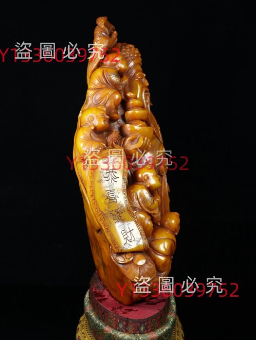 珍篆刻家玉璇刻石，壽山石田黃石雕刻《財神》擺件，雕工精湛、細膩透