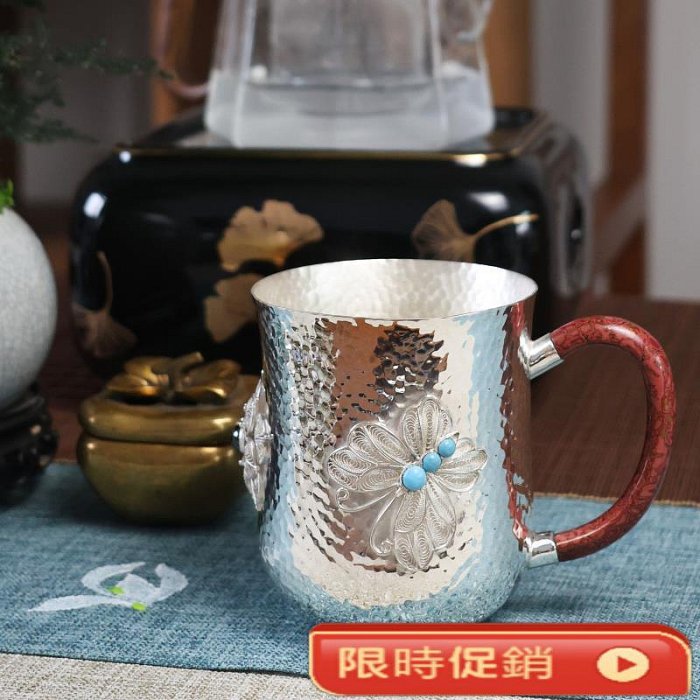 銀杯純手工一張打純銀馬克杯花絲鑲嵌寶石馬克杯大漆純銀999水杯| Yahoo拍賣