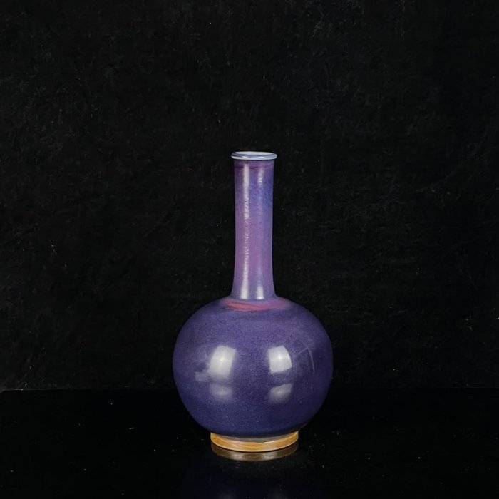舊藏宋鈞窯茄皮紫釉長頸瓶高28厘米寬16厘米20xqxq24744【真棒古瓷器