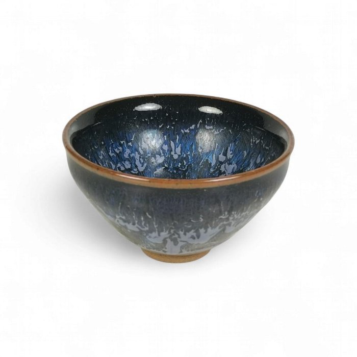 中国古美術 藍兔毫六方盞 宋代建窯 包口造形 藍兔毫意匠 茶碗 茶道具 骨董 陶 中国古美術 藍兔毫六方盞 宋代建窯 包口造形 藍兔毫意匠