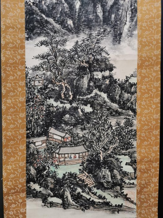 N黃賓虹， 紙本山水兩條屏（含木盒）單屏尺寸29x83cm | Yahoo拍賣