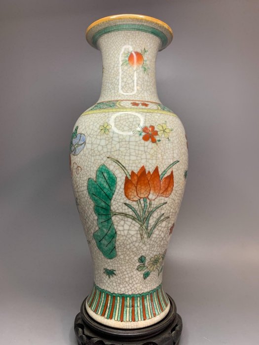 60年代哥釉五彩觀音瓶，高30點5公分，全品#花瓶#陶/瓷#古玩雜項| Yahoo拍賣