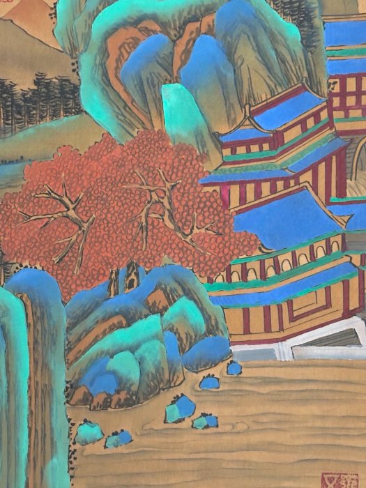 老字畫《趙孟頫山水》絹布手繪材質絹布裝裱尺寸187cm*60cm左右畫心尺寸