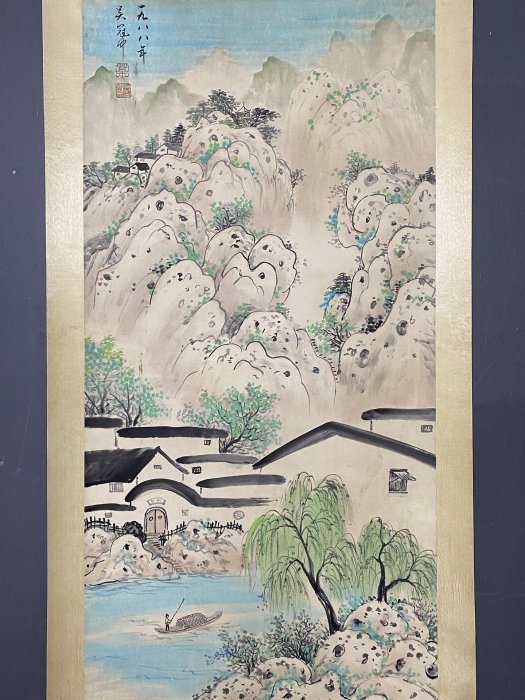 編號fg-578 畫家：吳冠中三尺中堂畫山水畫手繪畫畫工精細。1 加材質