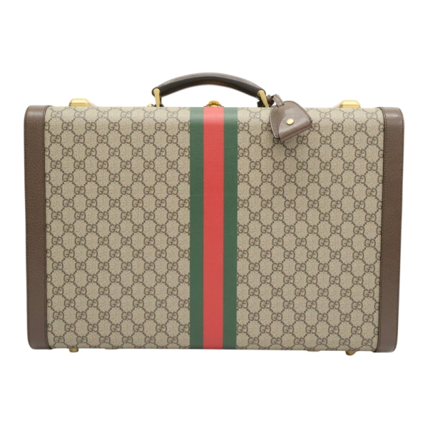 GUCCI 古馳 烏木色 GG Supreme帆布 Savoy Medium 手提行李箱 722179 【二手名牌BRAND OFF】