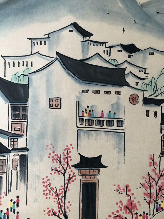 嚴選吳冠中款純手繪山水人物風景客廳掛軸，附題跋裝裱藝術品J100 粗細