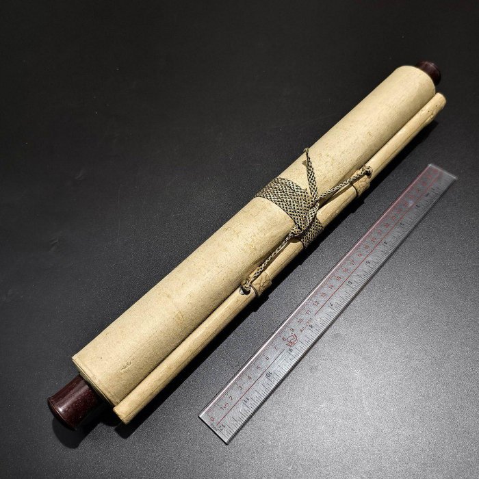 嚴選日本字畫：本愿寺高僧大谷句佛手繪絹本竹杖圖掛軸，總高189公分