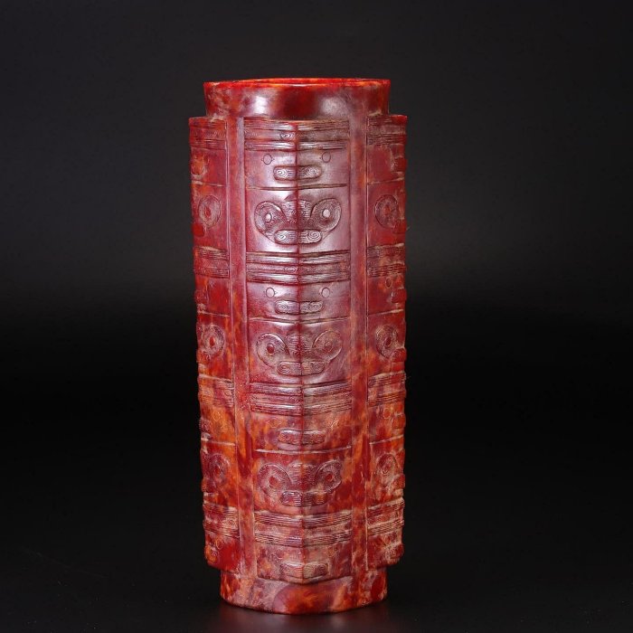 良渚石器玉文化琮擺件尺寸：7.9x8x24.9cm重2187克NO1862 古玉擺件和田