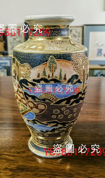 陶瓷老瓷舊瓷日本明治楠部老薩摩燒人物花瓶花瓶，楠部底款，日本明治