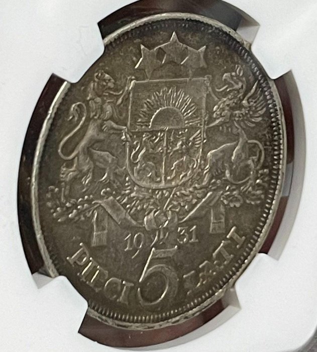 1931年拉脫維亞5拉特銀幣NGC XF細節分含銀83.5% 克重25g 錢幣收藏老包