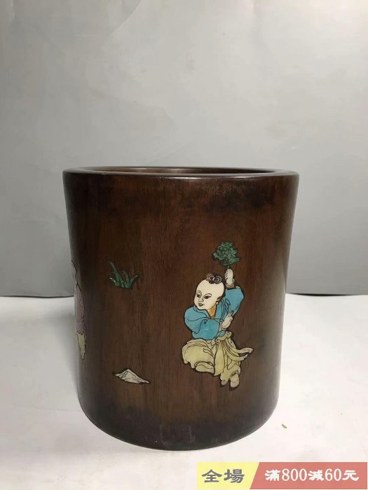 黃花梨鑲嵌螺鈿筆筒，器型周正無裂紋，保存完好尺寸見圖收藏老貨舊藏