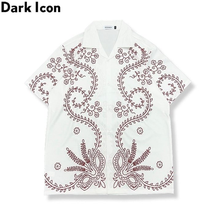 Dark ICON 復古花卉印花短袖襯衫男士夏季寬鬆休閒原宿夏威夷鈕扣沙灘襯衫街頭服飾