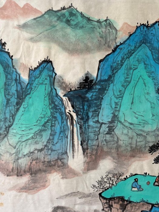 Z525【張大千】山水，四尺橫幅純手繪作品尺寸約：138x70厘米未裝裱，帶