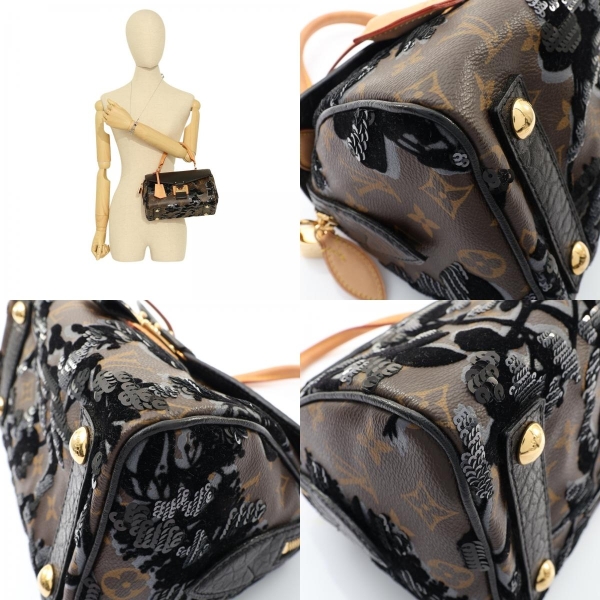 LOUIS VUITTON LV 路易威登 Fleur de Jais Carrousel 手提包 帆布 黑色絨布/亮片 【二手名牌BRAND ...