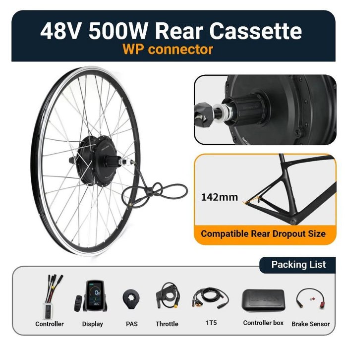 Green Power 48V 500W轉換套件電動自行車不帶電池防水盒式電機電動自行車轉換套件 含液晶顯示器