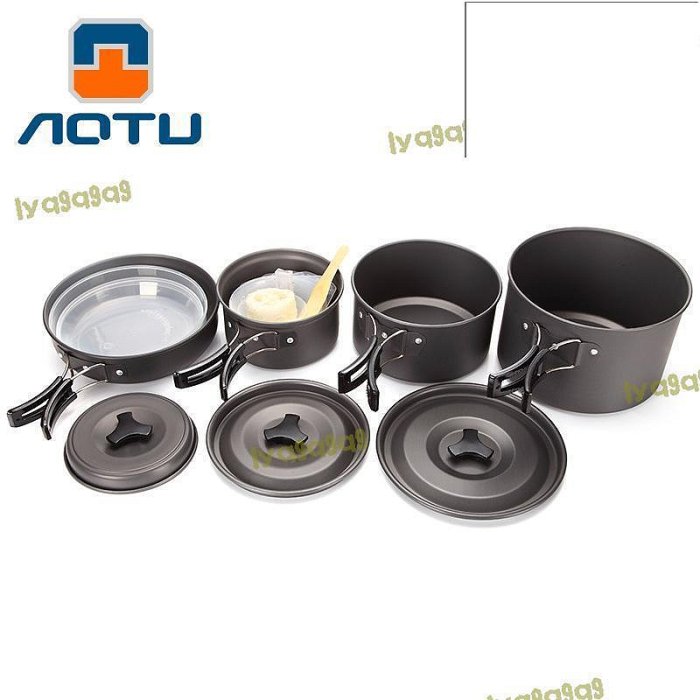 【免運】凹凸露營鋁鍋 可攜式套鍋 戶外湯鍋 配碗飯勺煎鍋 ds500