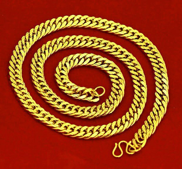 黃金現貨NO1人氣鍊項(鍍24K沙金.防過敏) 霸氣24K真金扁項鏈.結婚.訂婚.節日送禮.生日送禮