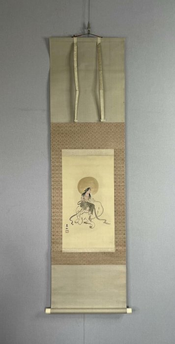 嚴選陳善秋手繪絹本普賢菩薩佛畫掛軸，手工綾裱骨軸珍藏品手繪絹本、普
