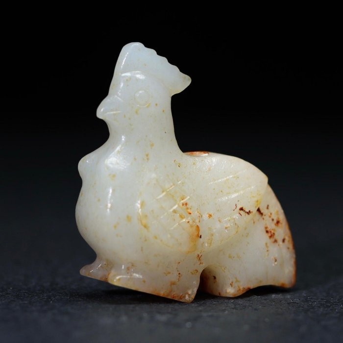 18865和田玉舊藏迴流精品玉公雞玉質剛性細膩油潤包漿醇厚沁色自然雕工