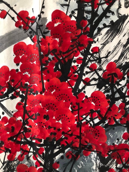 Z342【關山月】梅花，六尺橫幅純手繪作品尺寸約：70*178cm左右未裝裱