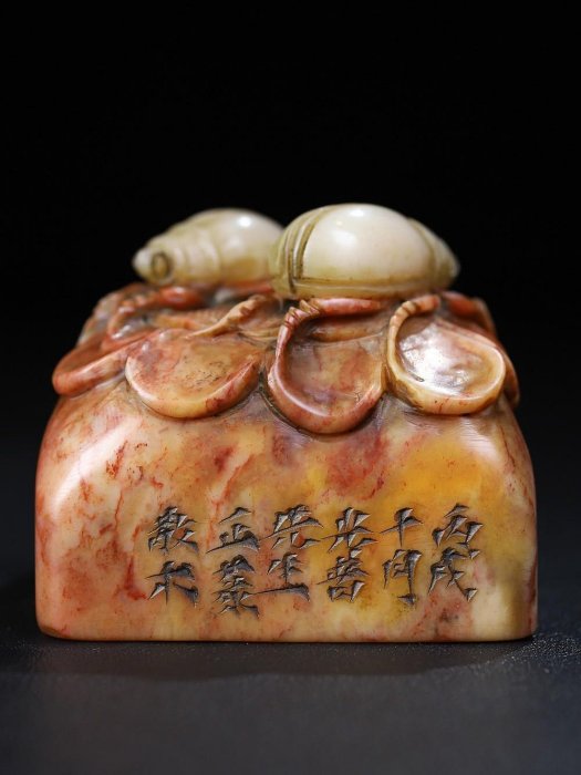 天然水晶 印章置物 年代品高品質 天然石 原石 置物大逸品 骨董 古美術品 舊藏珍品原石純手工雕刻壽山石印章。《富甲一方》名人雕刻，雕工精細