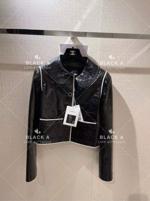 【BLACK A】Chanel 21A 黑色油蠟小牛皮皮衣外套 劉詩詩同款 價格私訊